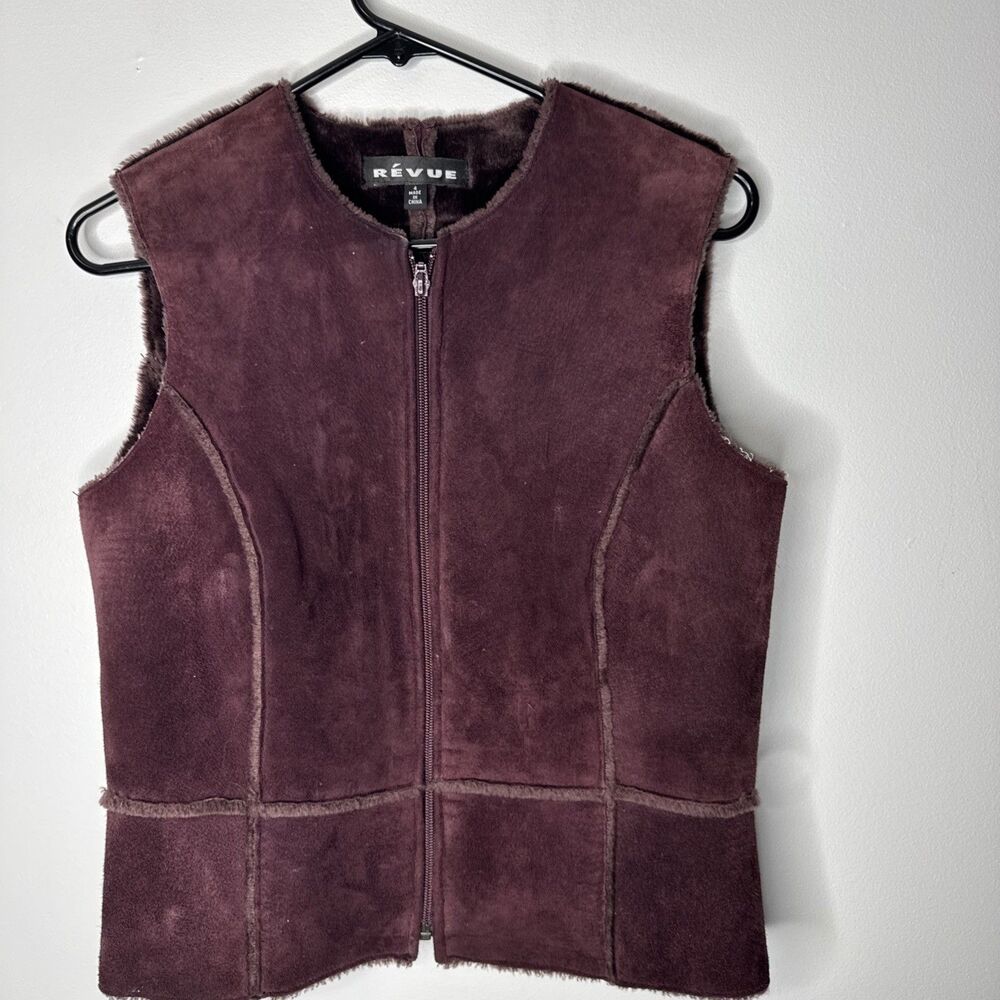 Revue Women's Sleeveless Full Zip Leather Vest Size 4 Purple Lined